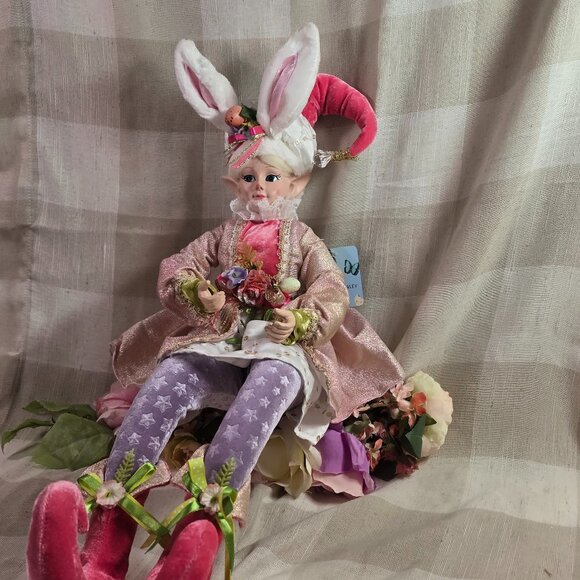 Cynthia Rowley Easter Elf Bunny Shelf Sitter Doll Tabletop Spring Pink Decor - Picture 6 of 9